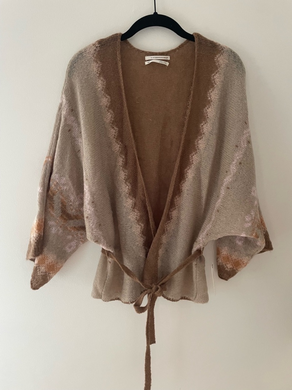 Anthropologie Beige and Brown Tie-Waist Knit Cardigan
